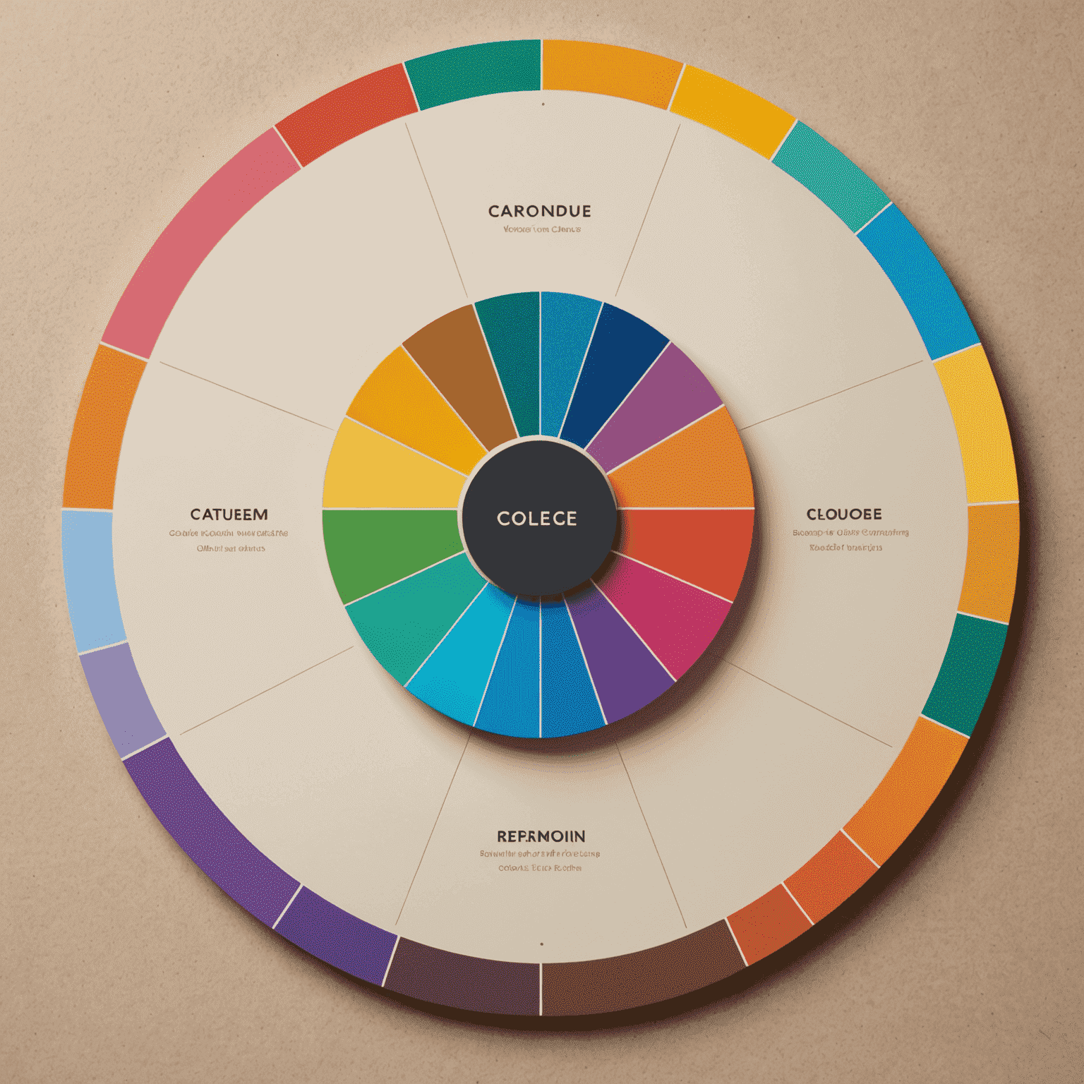 Imagen que muestra una rueda de color y muestras de paletas de colores armoniosas utilizadas en diseño web